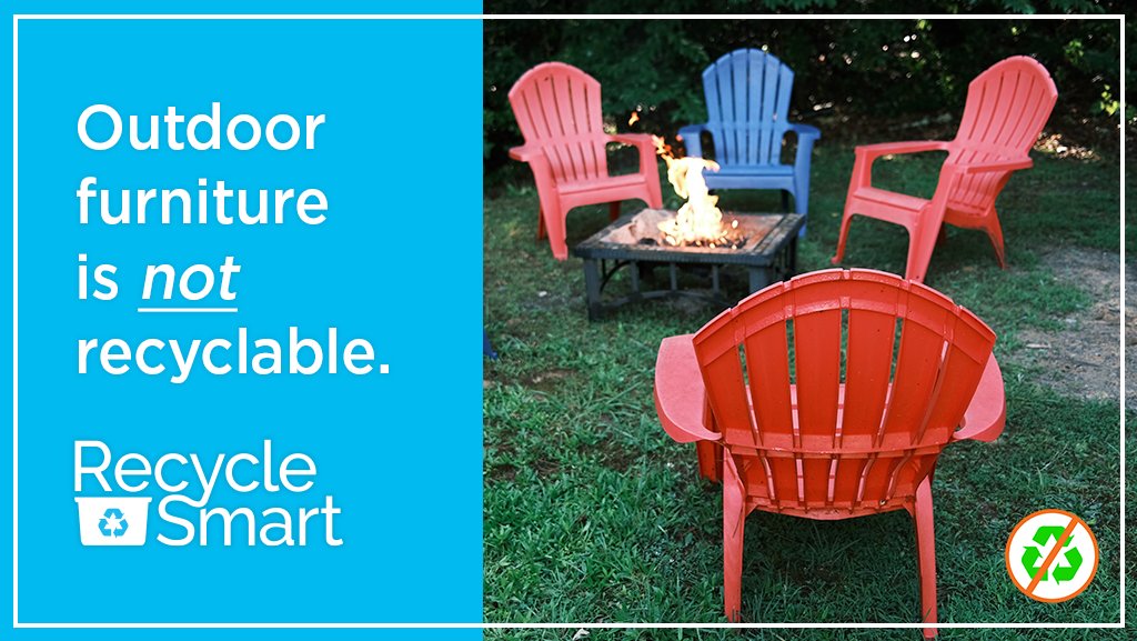 RecycleSmartMA's tweet image. Updating your patio furniture, or have outdoor items you don't use? Don't put them in the recycling. Donate or gift them if in good condition. Broken items go in the trash, or search "bulky rigid plastics" in Beyond the Bin to find collection locations: bit.ly/3DlDCdb