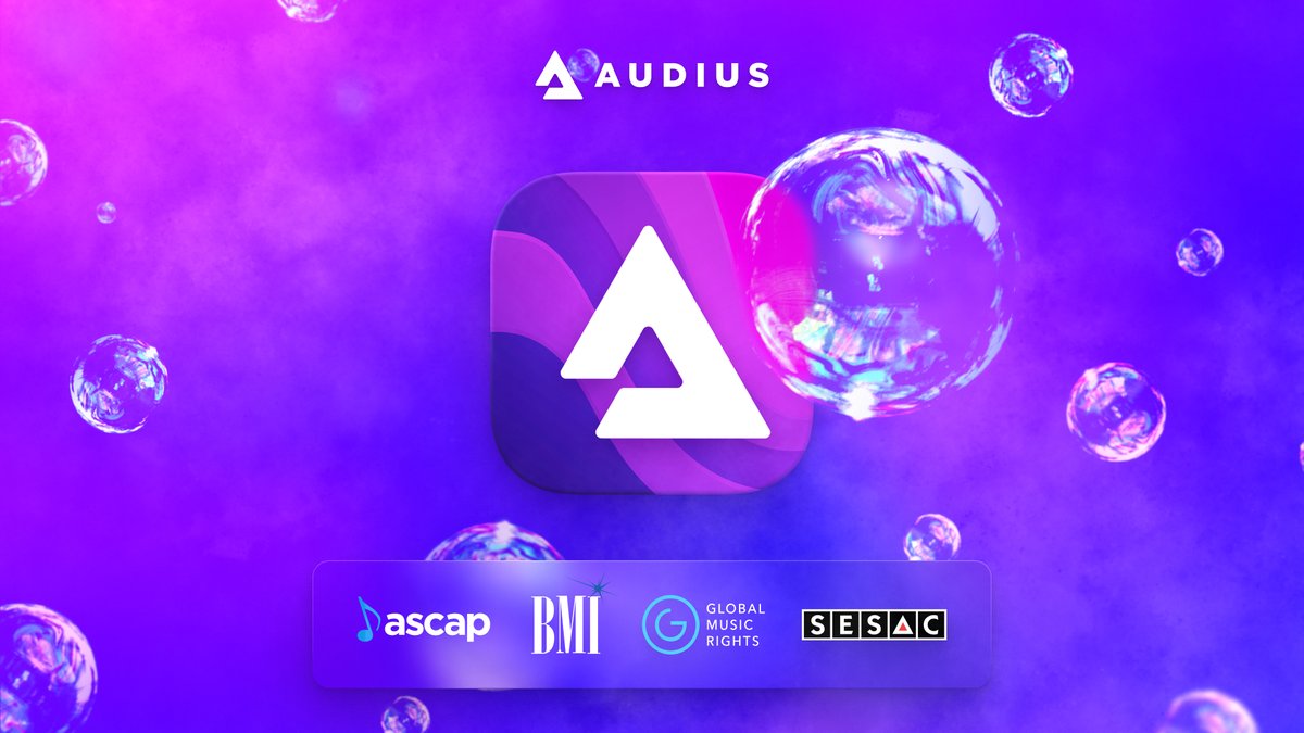 Audius 🎧 (@audius) on Twitter photo We’re thrilled to share that Audius has established licensing agreements with all U.S. Performing Rights Organizations (PROs) including ASCAP, BMI, GMR and SESAC! 🎉
Songwriters whose songs are played on the Audius client will receive performance royalties via the PRO they are We’re thrilled to share that Audius has established licensing agreements with all U.S. Performing Rights Organizations (PROs) including ASCAP, BMI, GMR and SESAC! 🎉
Songwriters whose songs are played on the Audius client will receive performance royalties via the PRO they are