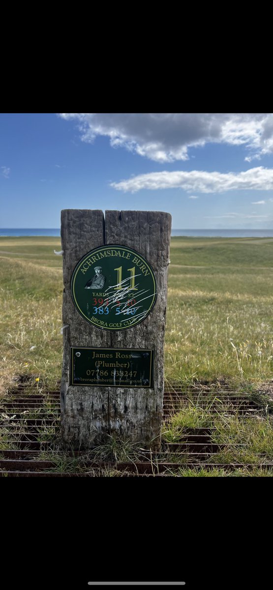 chilem72's tweet photo. @LinksGems @BroraGolfClub Played it a year ago yesterday. Loved the hole sponsorships, like #11 by the local plumber https://t.co/rWqLlZdNSJ