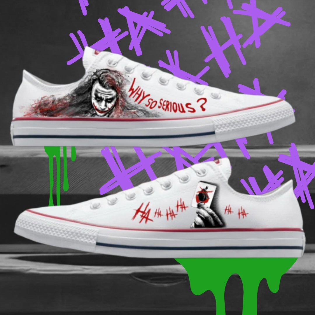 androosart's tweet photo. 🎭🃏 "Introduce a little anarchy, upset the established order, and everything becomes chaos."
#HeathLedger #Joker #Converse #CustomConverse #CustomSneakers #sneakercollection #sneakerrelease #sneakerheads #dccomics #comics #darkknight #batman https://t.co/LEWTL5xOkq
