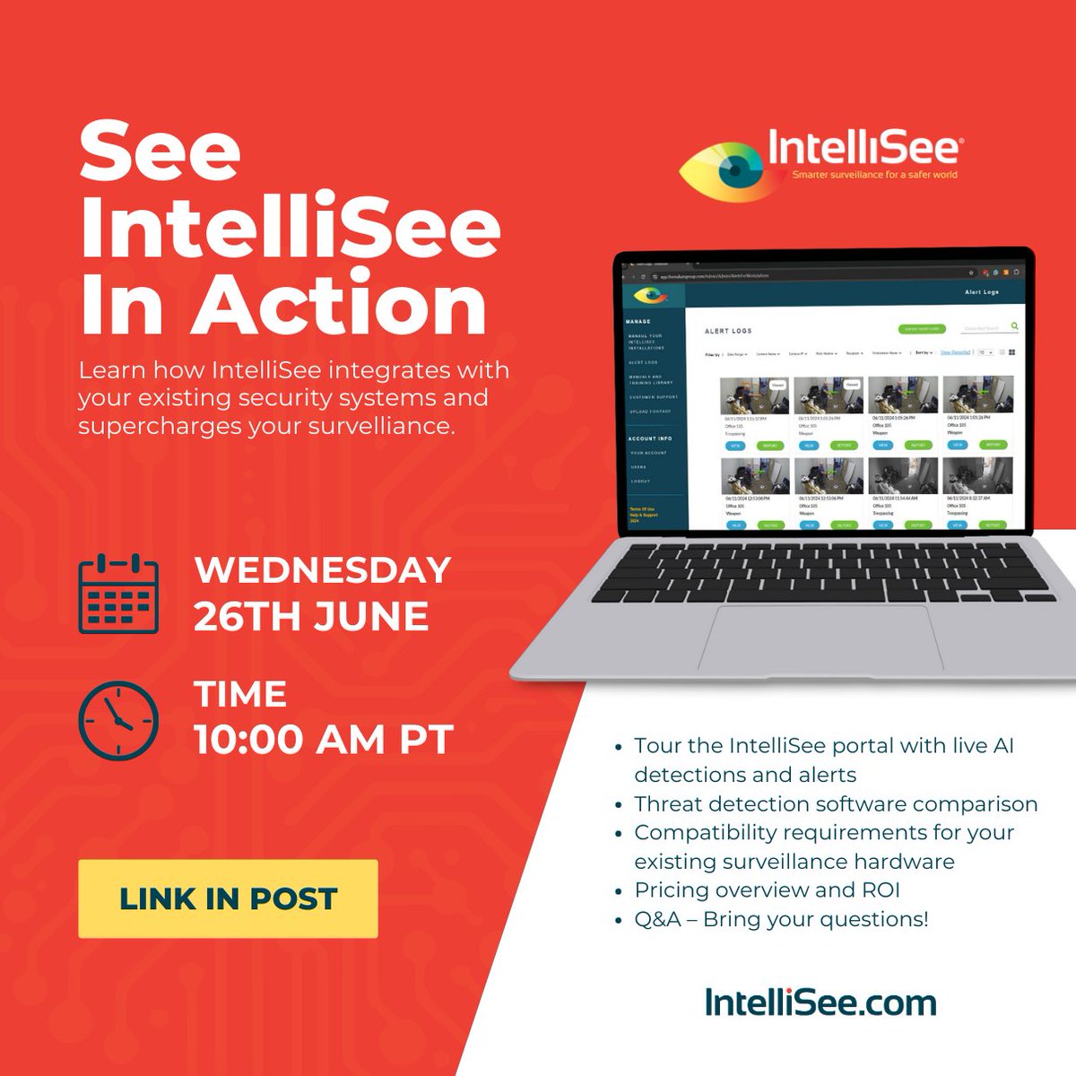 IntelliSeeAI's tweet image. Mark your calendars for June 26th, at 10 AM PT! Don’t miss our virtual webinar featuring a live demo of IntelliSee’s cutting-edge AI risk mitigation platform, followed by an engaging Q&amp;amp;A session. hubs.ly/Q02D3bQN0 

#SafeWithIntelliSee #RiskMitigation #Webinar #Ai