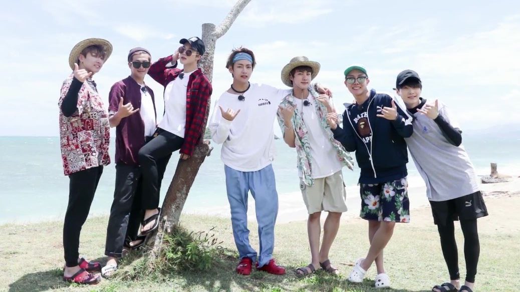 warrioragust's tweet image. bon voyage has the most unserious and hilarious outfits bts have ever worn- a thread 😭😭