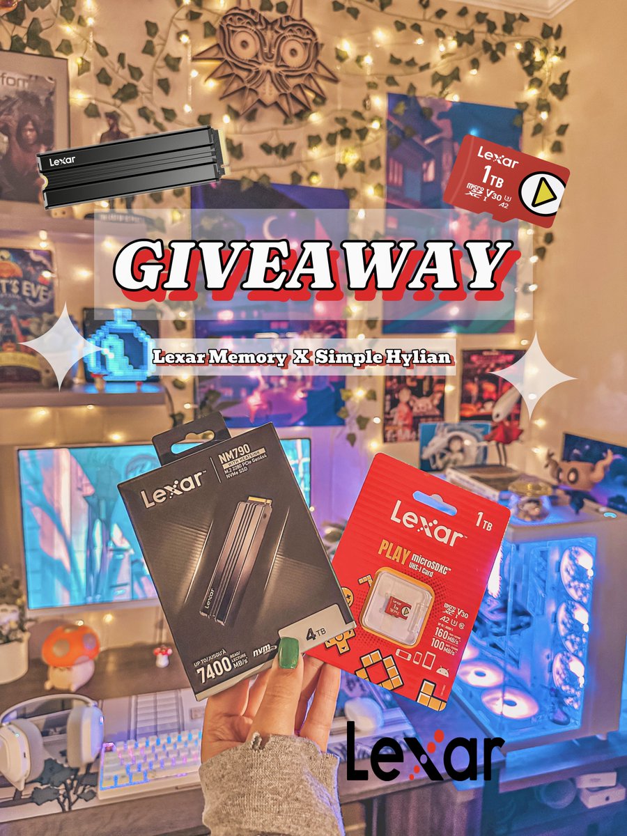 Simplehylian's tweet photo. I’m teaming  up with @lexarmemory for a ✨GIVEAWAY✨

2 winners will receive a PLAY 1TB MicroSD card &amp; 1 winner will receive a 4TB NM790 SSD

Rules:
Follow me &amp; @lexarmemory 
Like + RT this post
Tag 3 friends (each comment w 3 tags is an extra entry) 

 GOODLUCK FRIENDS 💚
1/2🧵 https://t.co/eLdTsfdBer