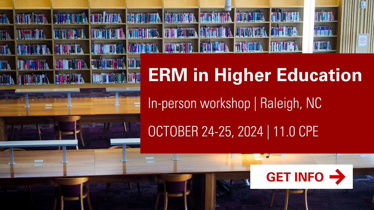 Join us for the exclusive ERM in Higher Education workshop! Enhance your risk management skills with real-world insights and interactive discussions. 📅 Oct 24-25, 2024, NC. 11.0 CPE credits. Early Bird: $1095. Limited spots!👇
ow.ly/GfP650SoCO3 #ERM #HigherEd