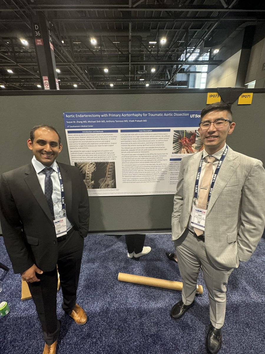 UTSWVascular's tweet image. Dr. Prakash making his rounds at VAM supporting our impressive fellow, Dr. Zhang, and medical student, Nicole.
#vascsurg #vascularsurgery #surgery #MedEd #research #UTSW