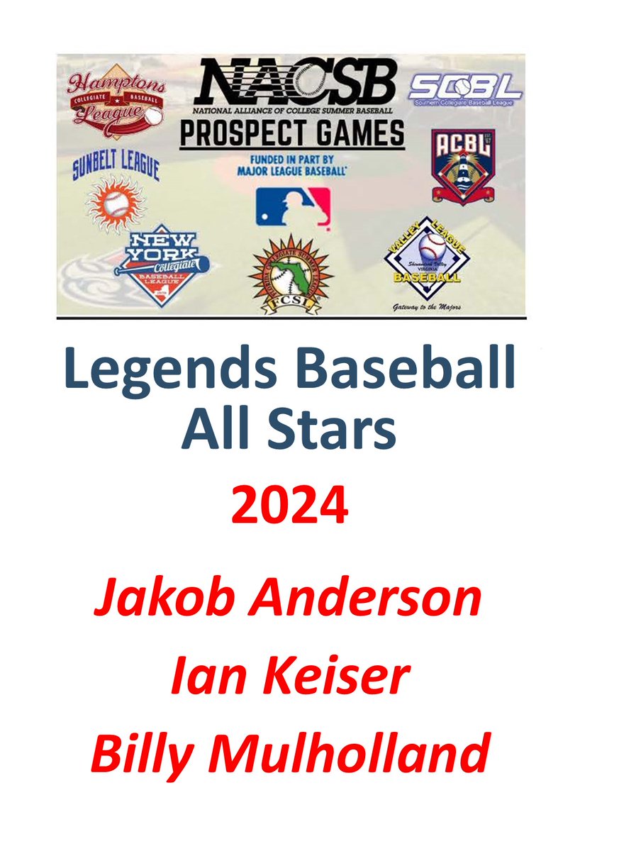 Legends Baseball Sends Three Top Players to the 2024 All-Star Game

Pitchers Jakob Anderson (Middlesex University), Billy Mulholland (Bryant University), and Ian Keiser (Binghamton University) will proudly represent Legends Baseball from the ACBL at the 2024 NACSB All-Star Game.