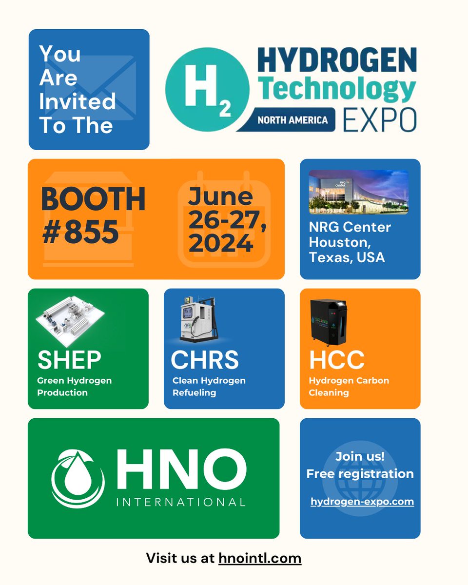 Join us at the Hydrogen Technology Expo 2024 in Houston, Texas, USA. Explore zero-emission hydrogen energy with HNO International’s SHEP™, CHRS™, and HCC systems. Live demos, expert talks, and partnership opportunities await.
#HydrogenExpo2024 #CleanEnergy #GreenHydrogen