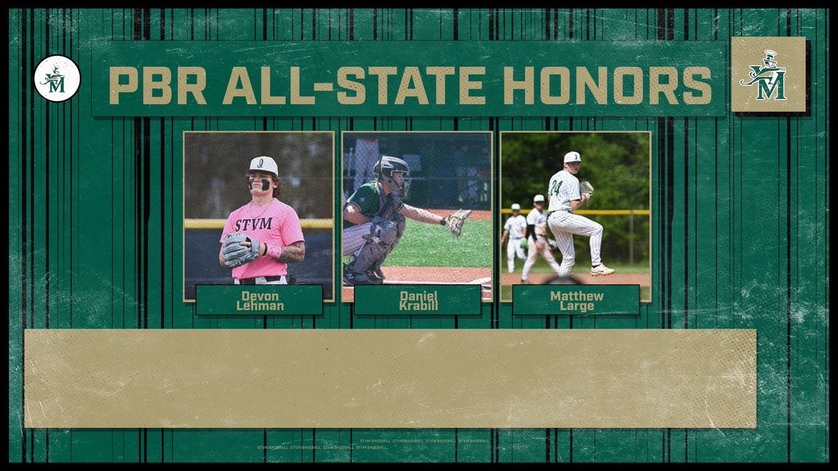 Congratulations to 3 of our STVM Baseball players on earning PBR All-State Honors. 

Devon Lehman (Walsh) SS

Daniel Krabill (Oberlin) Catcher

Matthew Large (2025) LHP 

Super proud of all of you!!! #GoIrish☘️

<a href="/STVMAthletics/">STVM Athletics</a>