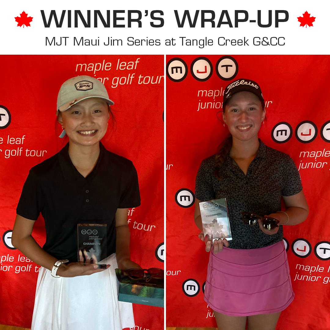 Congratulations to the winners of the 2024 MJT Maui Jim Series at <a href="/TangleCreek/">Tangle Creek G&CC</a>, Thornton, ON, June 22-23 🏆

Junior Boys: Sadiq Habib (39,74=113)
Girls 15-19: Sarah Xing (36,80=116)
Juvenile Boys: Grayson Carter (35,81=116)
Bantam Boys: James Krula (37,75=112)
Peewee Boys: