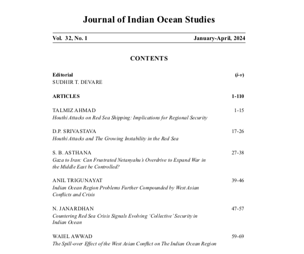asthana_shashi's tweet photo. Analysis by @asthana_shashi publ in Journal of Indian Ocean Studies of Society of Indian Ocean Studies, titled 'Gaza to Iran: Can Frustrated Netanyahu's Overdrive to Expand War in Middle-East be Controlled'. Avl at Print Publication, India ISBN 0972-3080, Vol 32. https://t.co/pKJE6ZcdX8