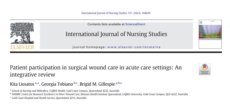 📢 Publication Alert 📢
Congratulations to #KitaLiosatos, Dr <a href="/georgia_tobiano/">Georgia Tobiano</a>  &amp; Prof <a href="/bgillespie6/">Prof Brigid Gillespie</a> on your recent publication in <a href="/IJNSJournal/">International Journal of Nursing Studies</a> <a href="/ElsevierNurse/">Elsevier for Nursing Professionals</a> <a href="/sciencedirect/">Elsevier | ScienceDirect</a> 

Have a read here ⬇️
sciencedirect.com/science/articl…