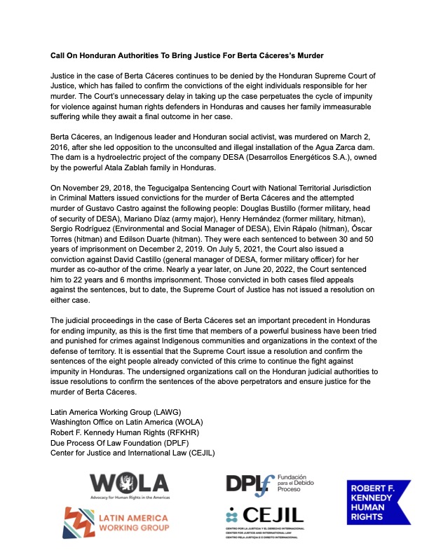 WOLA on X: “🇭🇳✍️ JOINT STATEMENT| We call on the Honduran
