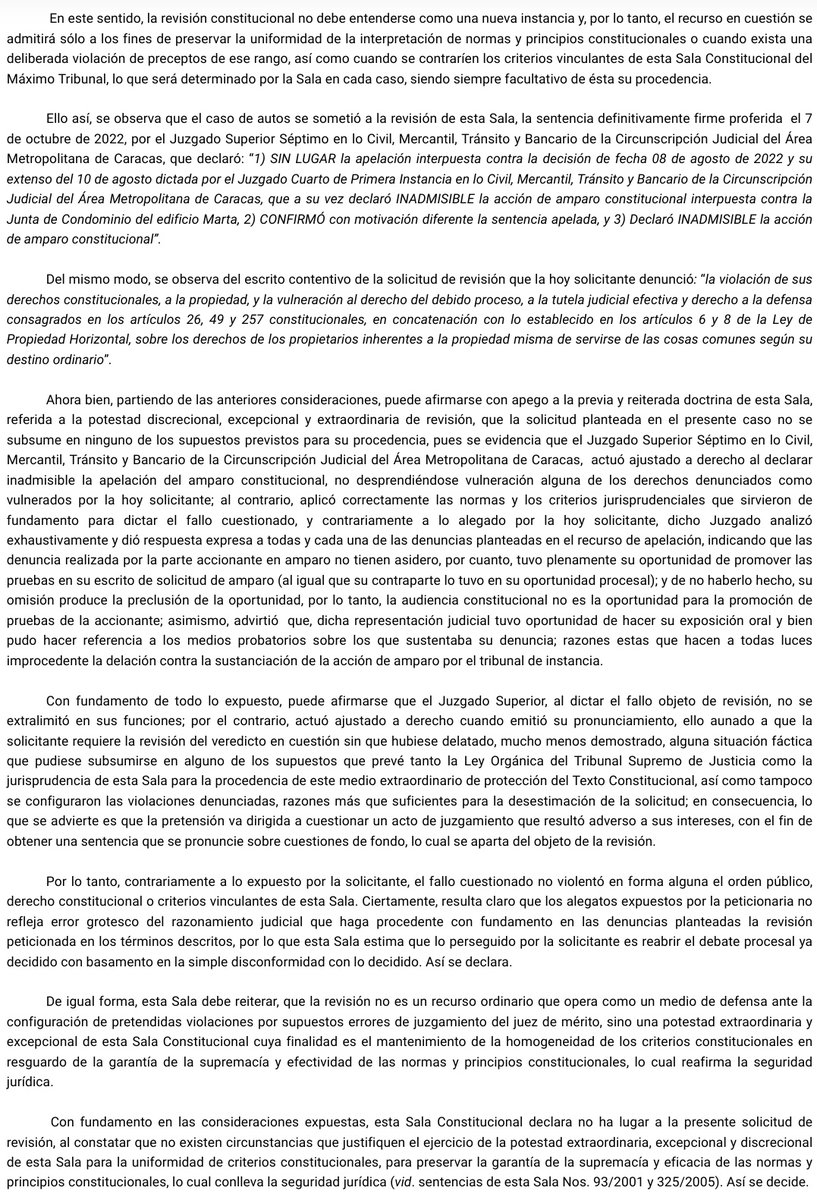 WilsonGomezGB's tweet photo. Sentencia N° 1440 del 13/10/2023 Sala Constitucional @TSJ_Venezuela NO HA LUGAR la solicitud de revisión. Caso concerniente a los derechos de los propietarios inherentes a la propiedad misma de servirse de las cosas comunes según su destino ordinario https://t.co/bZlVig6eyp https://t.co/LVFNwVYvXq