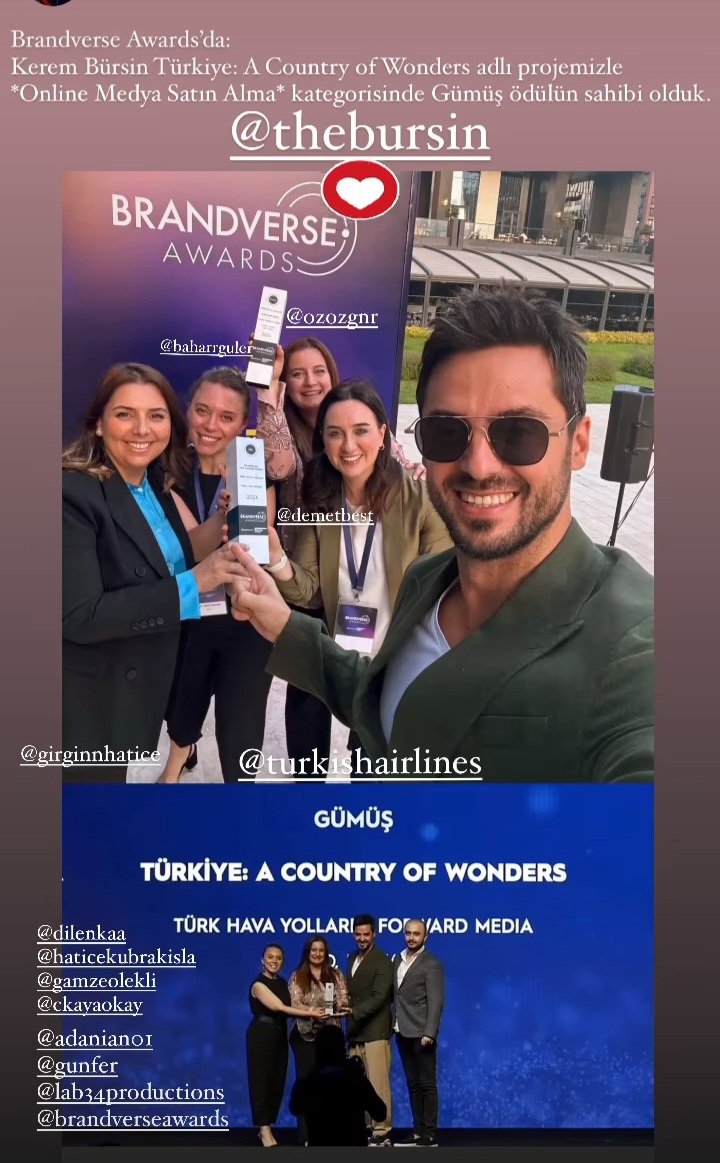 thebursinguncel's tweet photo. Brandverse Awards'ta Türk Hava Yolları "Kerem Bürsin Türkiye, A Country of Wonders" projesiyle "Online Medya Satın Alma" kategorisinde gümüş ödülün sahibi oldu.

Tebrikler! 

#KeremBürsin @KeremBursin https://t.co/SG6hRYkKZh