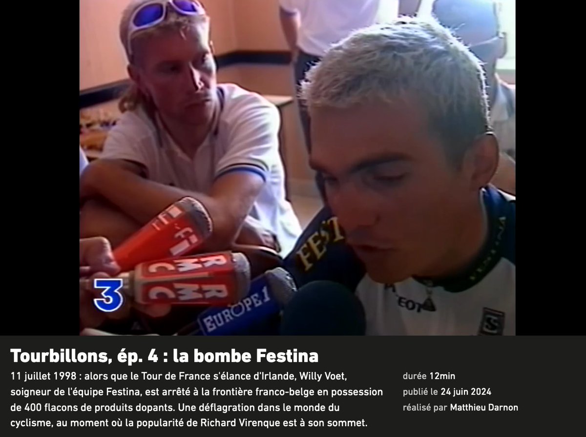 #Dopage 💉 / La bombe Festina, retour sur l'affaire de dopage qui a fait trembler le cyclisme en 1998.

lequipe.fr/explore/video/… via <a href="/lequipe/">L'Équipe</a> (🇫🇷)