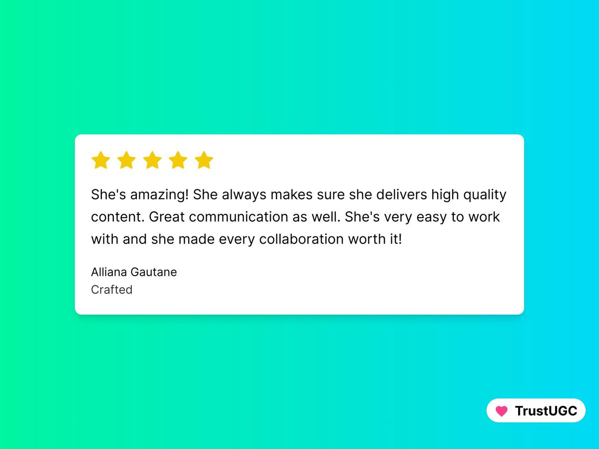 Katie - UGC Creator | Travel Blogger (@famtravelfolio) on Twitter photo Got another great review! 🥰
Brands, if you’re looking for your next UGC Creator, let’s talk!
📧 katie@familytravelfolio.com
🔗 familytravelfolio.my.canva.site/portfolio
(P.S. <a href="/TrustUgc/">TrustUGC | Build and Share Social Proof</a> is so easy to use for capturing testimonials!)
#ugc #ugccommunity #ugccreator Got another great review! 🥰
Brands, if you’re looking for your next UGC Creator, let’s talk!
📧 katie@familytravelfolio.com
🔗 familytravelfolio.my.canva.site/portfolio
(P.S. <a href="/TrustUgc/">TrustUGC | Build and Share Social Proof</a> is so easy to use for capturing testimonials!)
#ugc #ugccommunity #ugccreator