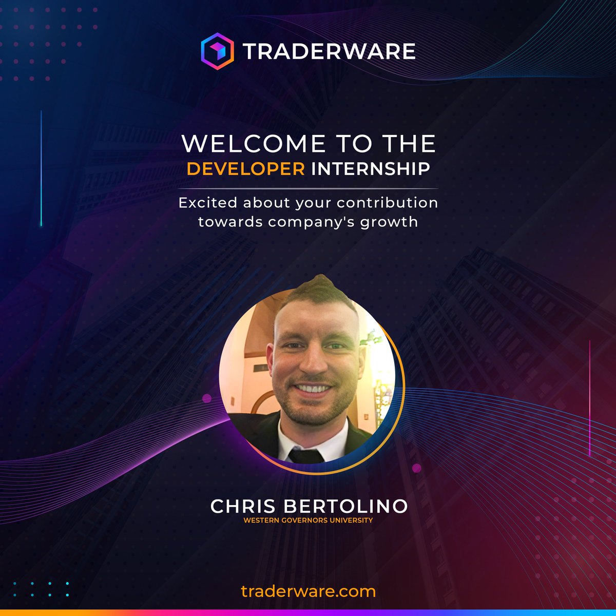 We're thrilled to welcome our talented Developer Intern joining Traderware for Summer 2024!

Chris will dive into our cutting-edge fintech ecosystem, working on critical projects that fuel our technological advancement and innovation. We can't wait to see the innovative ideas and