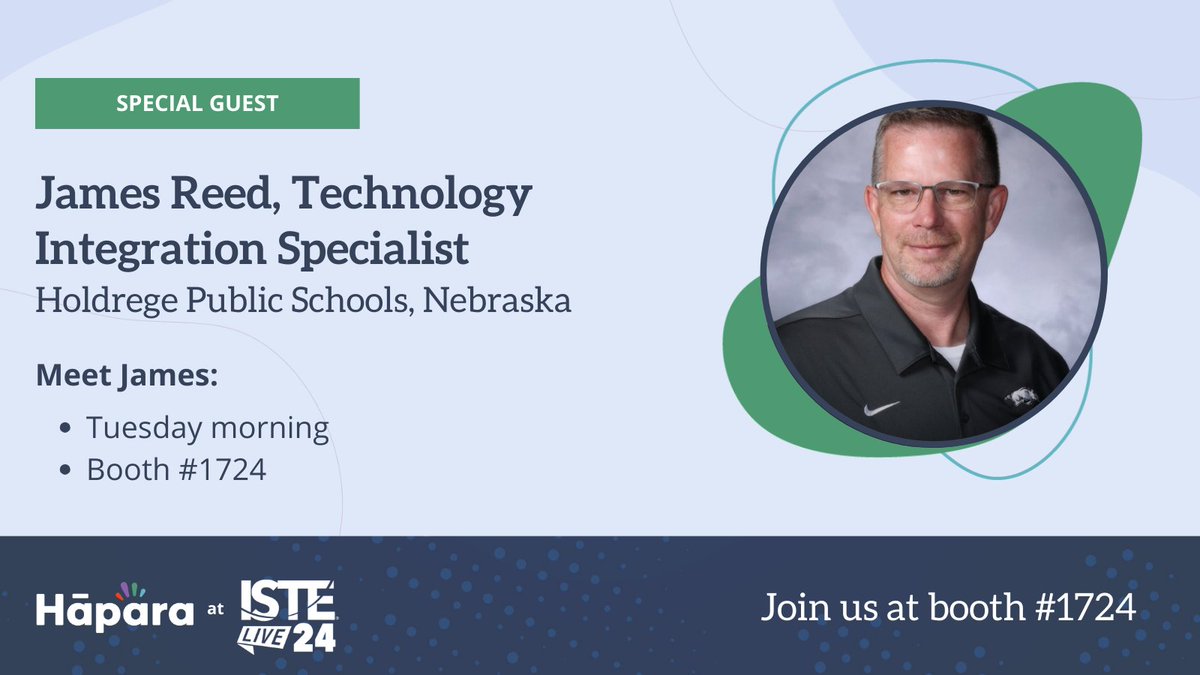 Want to hear directly from a customer about implementing Hāpara tools?

📍Stop by booth 1724 to meet James Reed, Technology Integration Specialist from Holdrege Public Schools!

⏰ Tuesday morning

#HāparaISTE #ISTELive #TechnologyForGood