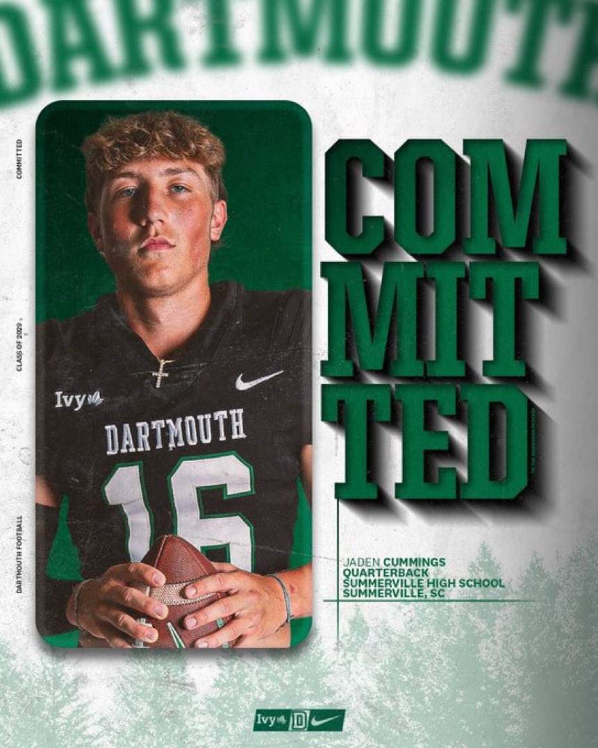 Jaden Cummings 2025 QB1 (@jaden_c50) on Twitter photo 100% Committed to the process of Dartmouth College <a href="/DartmouthFTBL/">Dartmouth Football</a> <a href="/Coach_McCorkle/">Sammy McCorkle</a> <a href="/CoachDaft/">Kevin Daft</a> <a href="/SummervilleFB/">Summerville Football</a> <a href="/David_Moore5/">David Moore</a> <a href="/DAWGHZERECRUITS/">Dawg House Recruiting</a> 100% Committed to the process of Dartmouth College <a href="/DartmouthFTBL/">Dartmouth Football</a> <a href="/Coach_McCorkle/">Sammy McCorkle</a> <a href="/CoachDaft/">Kevin Daft</a> <a href="/SummervilleFB/">Summerville Football</a> <a href="/David_Moore5/">David Moore</a> <a href="/DAWGHZERECRUITS/">Dawg House Recruiting</a>