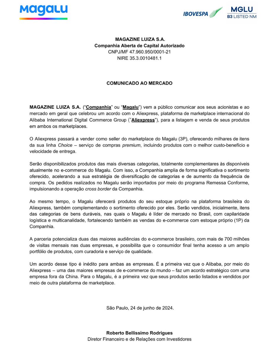 Empresas do varejo militaram pela taxação de sites chineses alegando ser concorrência desleal. Menos de um mês após a taxação ser aprovada na Câmara, o que uma das maiores varejistas do país faz: firma parceria para vender itens do Aliexpress na sua plataforma de vendas 🤡