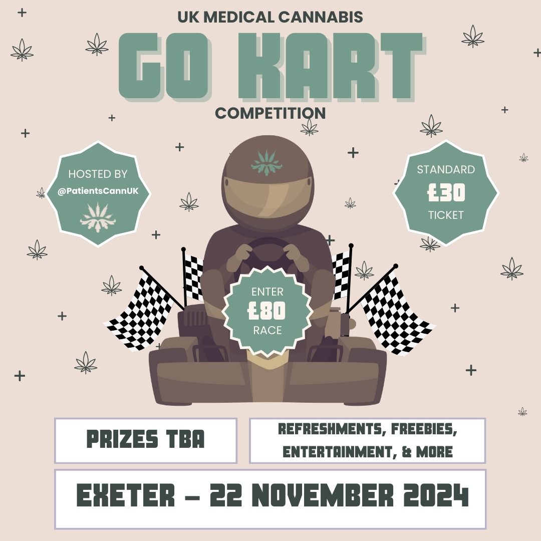 🏁 Go-Karting Competition! 🌿🏎️

📅 Friday, 22nd November 2024 
⏰ 2:00 PM - 5:00 PM GMT 
📍 Raceworld Indoor Karting, Exeter, England

🎟️ Tickets:
Racing: £80.00 (32 spaces)
Standard: £30.00

Prizes to be announced!
eventbrite.com/e/medical-cann…
See you at the track! 🏁🌿🏎️