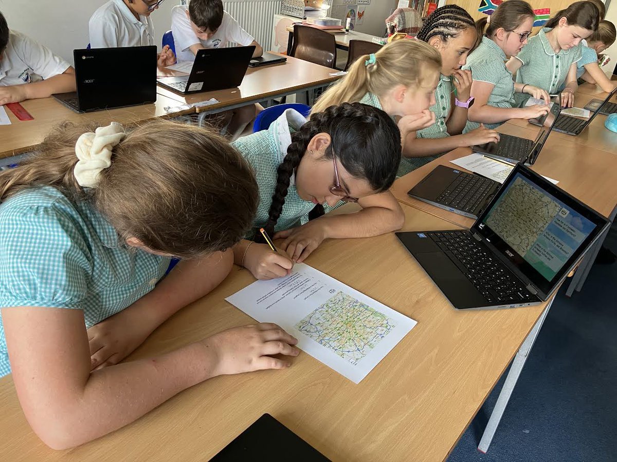 HurstParkSchool's tweet image. Year 6 is on a MATHMAP MISSION this #MathsWeek! Using satellite images &amp;amp; maps, they&apos;re solving geographical mysteries &amp;amp; mastering ratios. Talk about taking maths places! @LEO_maths @LEOacademies #MathsWeekLDN #WeAreLEO🦁