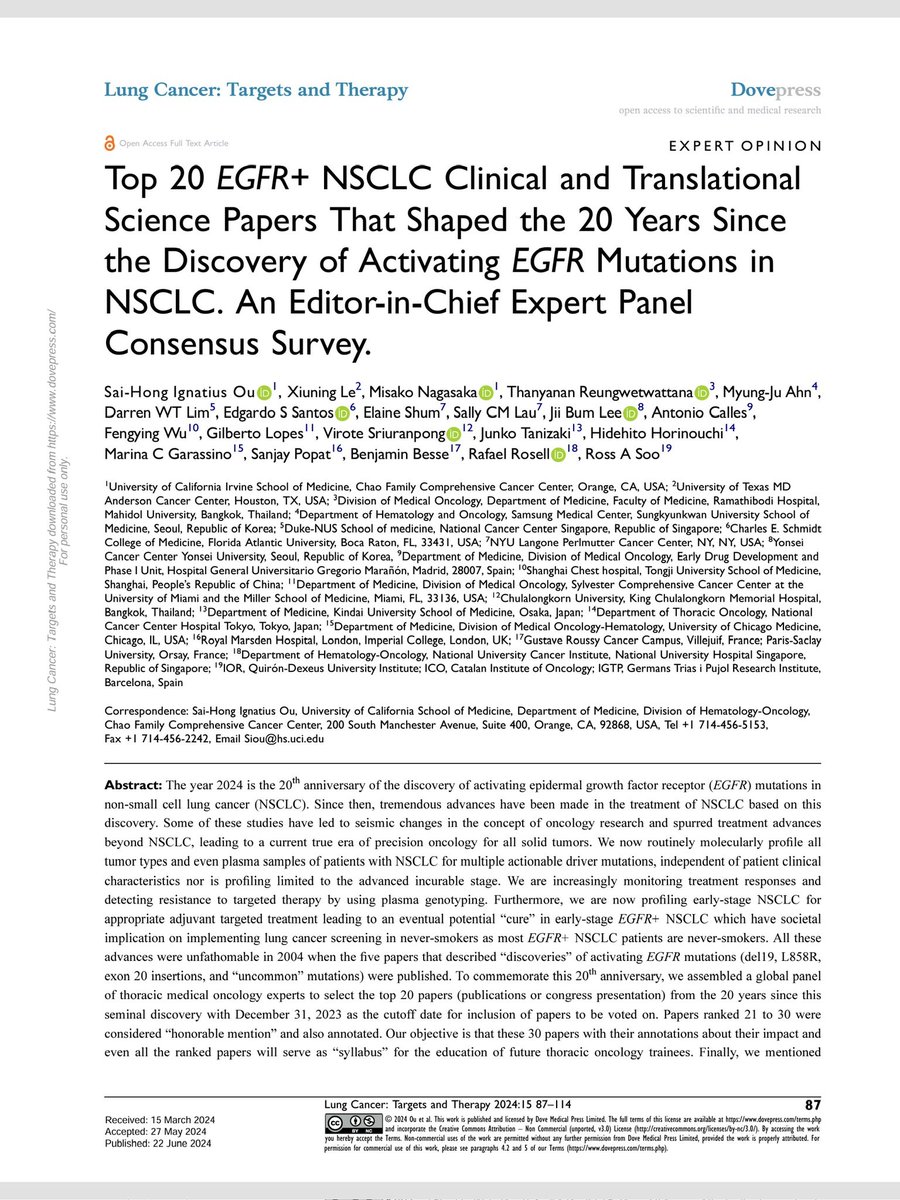 Sai-Hong Ignatius Ou (@oncooulungca) on Twitter photo The 20 papers that shaped the advancement of EGFR+ NSCLC treatment since the discovery of EGFR mutations. Commemoration of 20th anniversary of EGFR mutations discovery | LCTT <a href="/DovePress/">Dove Medical Press</a> dovepress.com/top-20-egfr-ns… <a href="/DovePress/">Dove Medical Press</a> <a href="/LeXiuning/">Xiuning Le MD PhD</a> <a href="/ElaineShumMD/">Elaine Shum</a> <a href="/MNagasaka/">Misako Nagasaka</a> The 20 papers that shaped the advancement of EGFR+ NSCLC treatment since the discovery of EGFR mutations. Commemoration of 20th anniversary of EGFR mutations discovery | LCTT <a href="/DovePress/">Dove Medical Press</a> dovepress.com/top-20-egfr-ns… <a href="/DovePress/">Dove Medical Press</a> <a href="/LeXiuning/">Xiuning Le MD PhD</a> <a href="/ElaineShumMD/">Elaine Shum</a> <a href="/MNagasaka/">Misako Nagasaka</a>