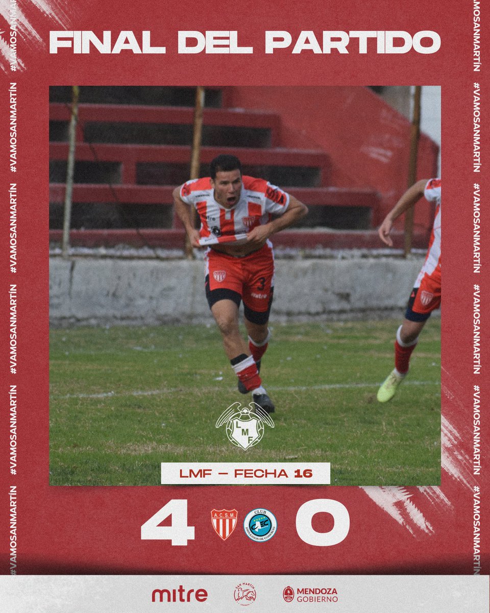 🤩 ¡𝙂𝙤𝙡𝙚𝙖𝙙𝙖 𝙮 𝙘𝙡𝙖𝙨𝙞𝙛𝙞𝙘𝙖𝙙𝙤𝙨!

🦁 El León goleó por 4-0 a CEC en la última jornada de fase regular de #LigaMendocina y con esta victoria aseguró su lugar en la próxima instancia.

💪 ¡Vamooo Chaca! 

#VamoSanMartin 🇦🇹