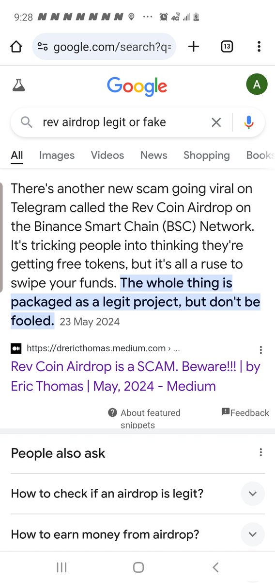 mayoadefela's tweet photo. @RevCoinNews Rev airdrop is a scam. 
Stop wasting your time on them. https://t.co/c4vAybApAC
