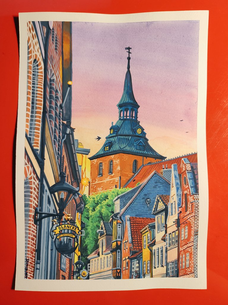 nessi6688's tweet photo. Ein kleines Stück Heimat. #illustration #gouache #lüneburg #stmichaelis #altstadt https://t.co/7cj6Fgcy4N
