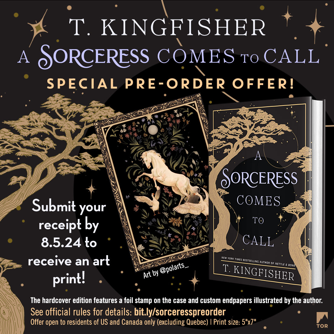 Tor Books (@torbooks) on Twitter photo Exciting news! <a href="/UrsulaV/">Kingfisher & Wombat</a>'s #ASorceressComestoCall arrives this August. ✨
Even better? Pre-order the hardcover and share your receipt by 8.5.24 to snag a limited edition 5" x 7" art print! 🎨
Secure your copy now at bit.ly/3UK9SiE! Exciting news! <a href="/UrsulaV/">Kingfisher & Wombat</a>'s #ASorceressComestoCall arrives this August. ✨
Even better? Pre-order the hardcover and share your receipt by 8.5.24 to snag a limited edition 5" x 7" art print! 🎨
Secure your copy now at bit.ly/3UK9SiE!
