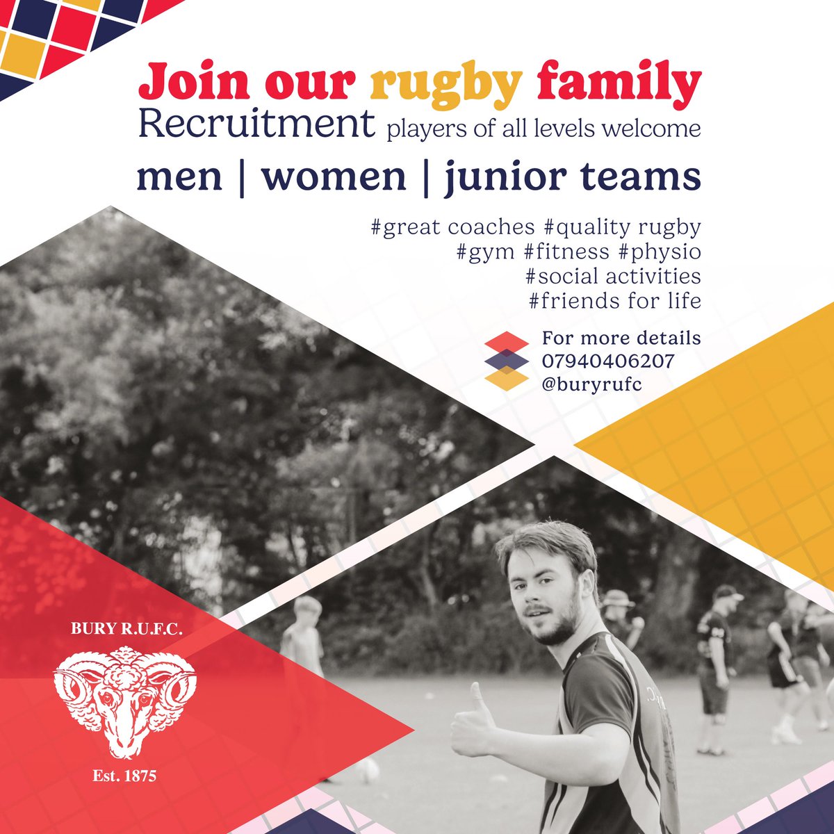 Join Bury Rugby Club for the 24/25 Season!

Bury Rugby Club is gearing up for the fast-approaching 24/25 season, and we are excited to bolster our teams! We are looking for players of all levels and ages for:

 • Three Senior Men’s Teams
 • A Women’s Team
 • Junior Teams 6-16