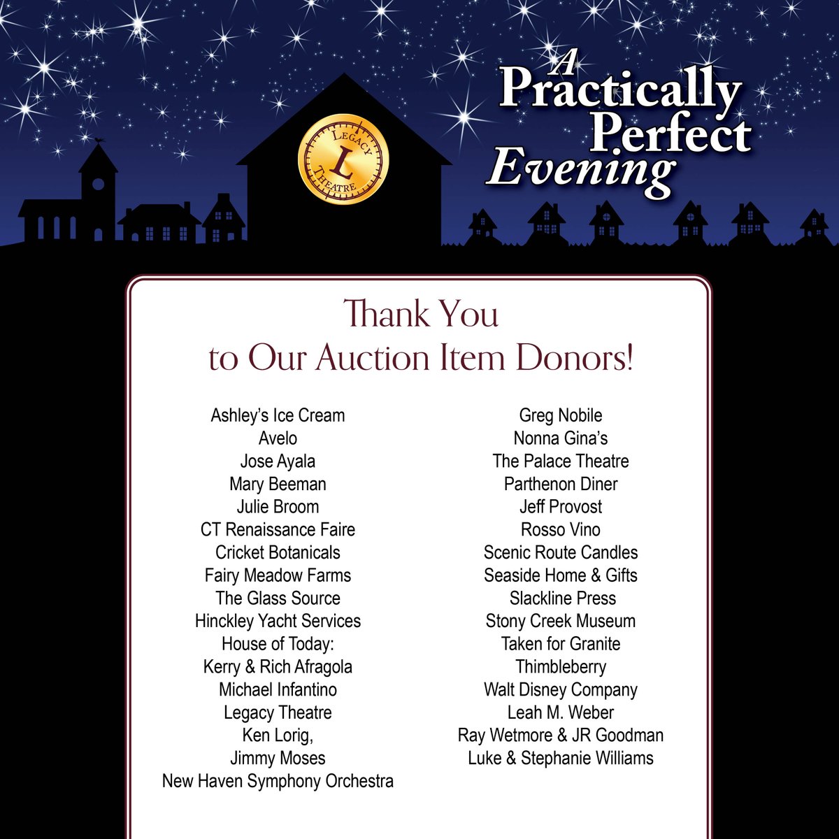 LegacyTheatreCT's tweet image. We cannot wait for tomorrow! Thank you to all of the incredible donors who have made our auction possible. See you tomorrow night for A Practically Perfect Evening to Benefit Legacy Theatre!

legacytheatrect.org/legacy-fundrai…

#legacytheatrect #practicallyperfect