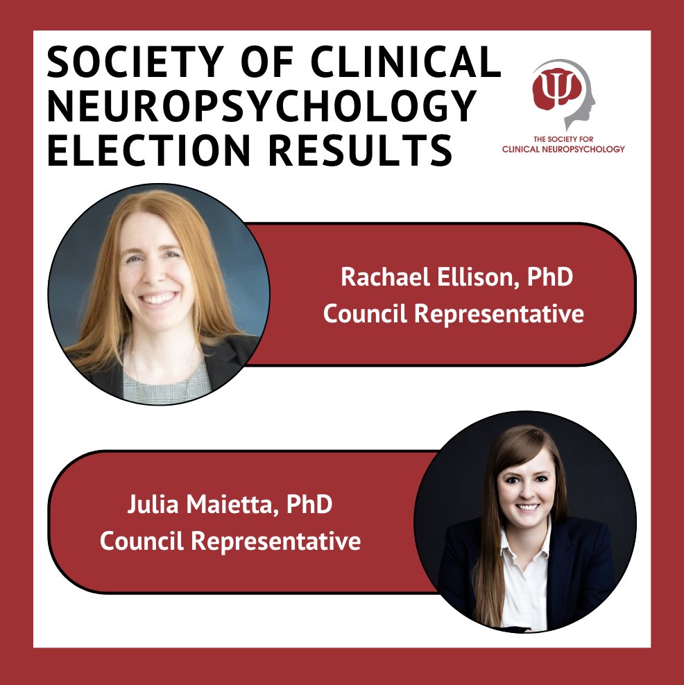 Society for Clinical Neuropsychology (@apadivision40) on Twitter photo 🗳️ The results are in! Congratulations to the incoming officers of SCN 🎉
Make sure to give a warm welcome to Drs. Julie Suhr, Rayna Hirst, Marisa Menchola <a href="/DrMenchola/">Marisa Menchola, Ph.D</a>, Rachael Ellison <a href="/DrEllison16/">Rachael Ellison, PhD</a>, and Julia Maietta <a href="/DrJuliaMaietta/">Julia E. Maietta, Ph.D.</a>! 👋 🗳️ The results are in! Congratulations to the incoming officers of SCN 🎉
Make sure to give a warm welcome to Drs. Julie Suhr, Rayna Hirst, Marisa Menchola <a href="/DrMenchola/">Marisa Menchola, Ph.D</a>, Rachael Ellison <a href="/DrEllison16/">Rachael Ellison, PhD</a>, and Julia Maietta <a href="/DrJuliaMaietta/">Julia E. Maietta, Ph.D.</a>! 👋