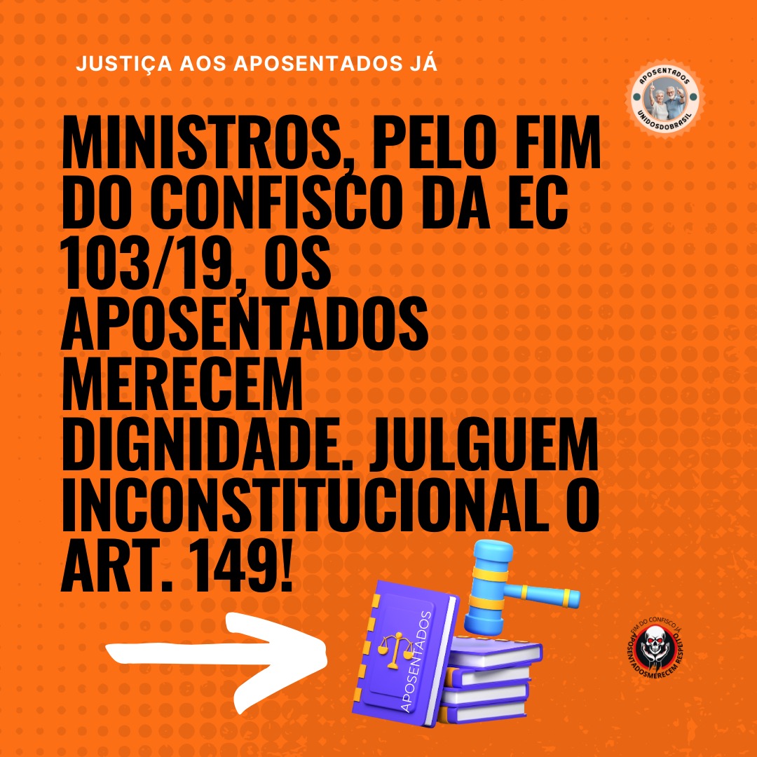 Aposentados merecem proteção jurídica; Ministros do STF, declarem inconstitucional o art. 149 EC103/19 e garantam sua estabilidade financeira.
<a href="/nunesmarquesK/">Kassio Nunes Marques</a>
<a href="/MinAMendonca/">André Mendonça</a>
<a href="/Cristianozaninm/">Cristiano Zanin Martins</a>
<a href="/FlavioDino/">Flávio Dino 🇧🇷</a>
👇
Liberem Já
#AposentadoriaDigna