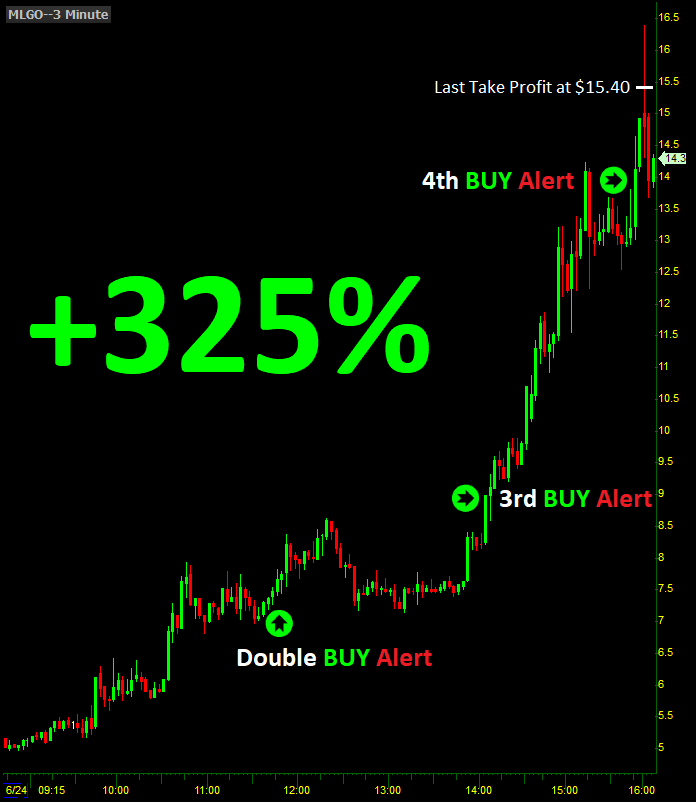 ProfitTradeRoom's tweet photo. 4 buy alerts with a double buy to start with 🚀 Massive gain on $MLGO the biggest stock gainer of market on heavy volume allowing big sizes 💰💼💰

All this while Bitcoin, Crypto, $NVDA and most of the market dripped red 🩸

That's how we do 💪

See you tomorrow morning to catch a new gainer

$tsla $nxl $alt $epow