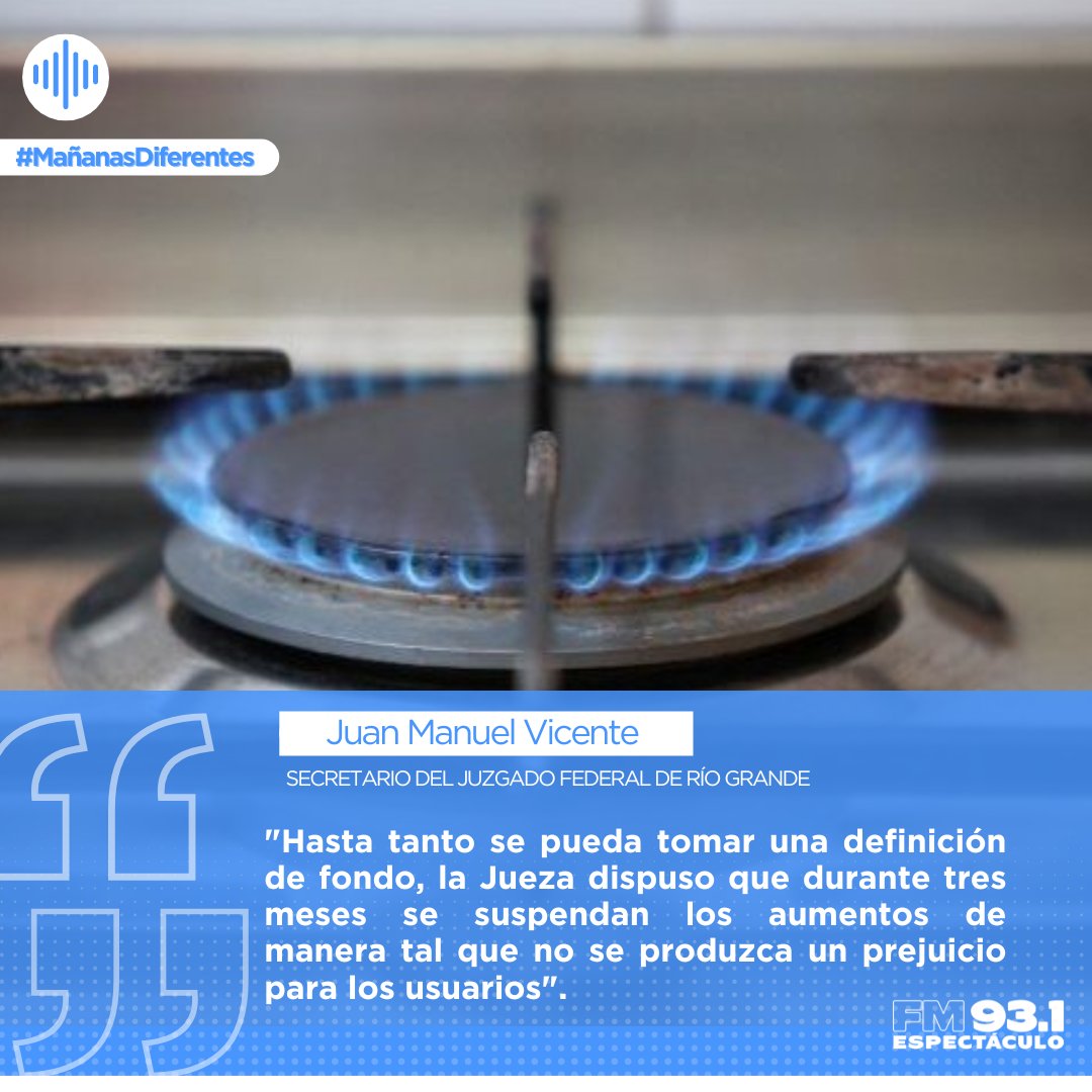 la93uno's tweet photo. En #MañanasDiferentes hablamos con el secretario del Juzgado Federal de Río Grande, Juan Manuel Vicente, sobre la decisión de la jueza federal Mariel Borruto, de suspender el aumento de gas en la provincia.

https://t.co/pTeDP9rW9C https://t.co/N8flPmZ6nv
