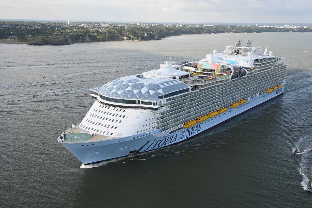 RoyalCaribPR's tweet photo. Latest: The countdown is on! @RoyalCaribbean #UtopiaoftheSeas set sail from Saint-Nazaire, France, to start the journey to its new home @PortCanaveral. There are just 4 weekends left until the ultimate weekend getaway debuts this July. | More images: https://t.co/s78adU9sa1 🚢🌊 https://t.co/NOz2KITNzS