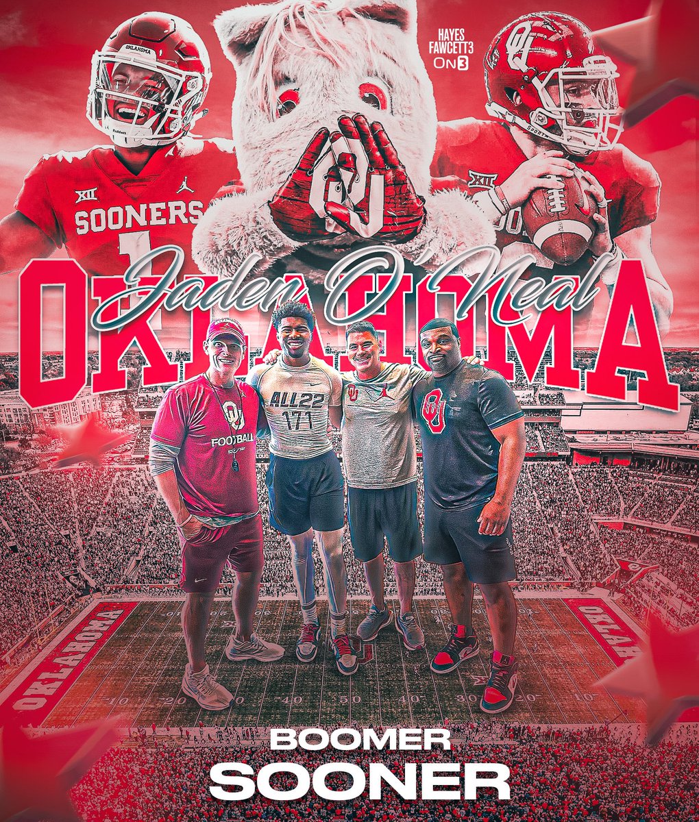 Hayes Fawcett (@hayesfawcett3) on Twitter photo BREAKING: Four-Star QB Jaden O’Neal (2026) has Committed to Oklahoma, he tells me for <a href="/on3recruits/">Follow @Rivals</a>
The 6’3 215 QB from Long Beach, CA chose the Sooners over Ohio State, Miami, Washington, & FSU
Ranked as the No. 6 QB in ‘26 (per On3)
“I’M ALL IN, #B⭕️⭕️MER” BREAKING: Four-Star QB Jaden O’Neal (2026) has Committed to Oklahoma, he tells me for <a href="/on3recruits/">Follow @Rivals</a>
The 6’3 215 QB from Long Beach, CA chose the Sooners over Ohio State, Miami, Washington, & FSU
Ranked as the No. 6 QB in ‘26 (per On3)
“I’M ALL IN, #B⭕️⭕️MER”