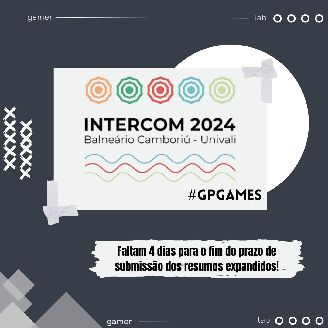 gamerlabufma's tweet photo. Já enviou seu trabalho para o Intercom? Faltam só 4 dias para a submissão dos resumos expandidos! Os coordenadores do GP Games, @mussaivan e @messias.z, convidam pesquisad@res de jogos e interfaces tecnológicas a enviarem seus textos, seja remotamente ou presencialmente. 📚📌 https://t.co/rwjxTfoy4D