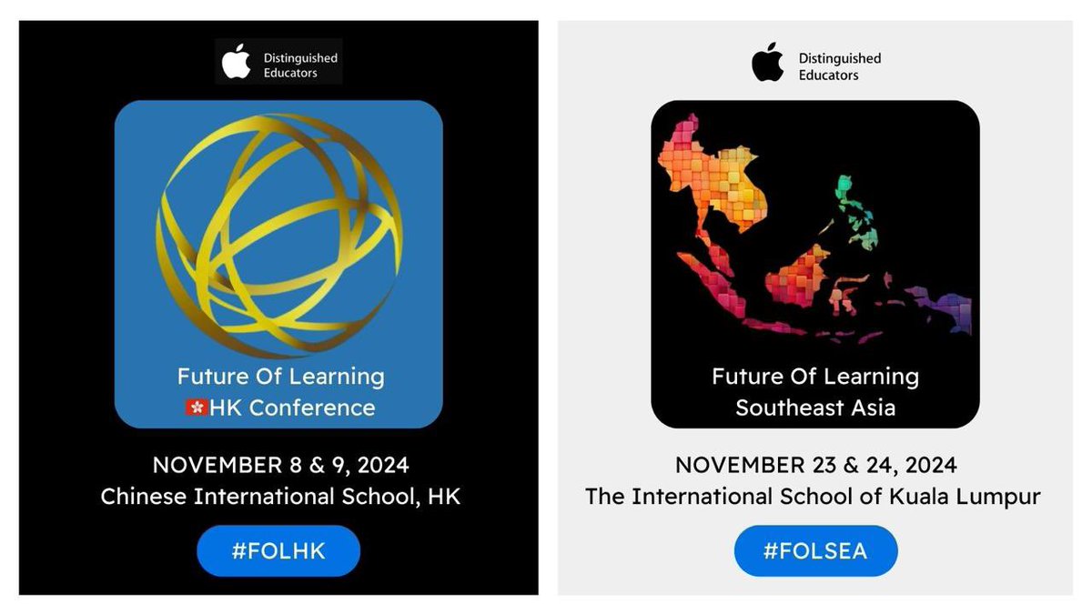 FutureLearnSEA's tweet image. 💫 In partnership with the HK conference, join us for the inaugural conference in Kuala Lumpur! Both FREE for ALL educators &amp;amp; organized by: #AppleDistinguishedEducators! 📷 Follow both accounts!  📷@FutureLearnHK - #FOLHK 📷
- #FOLSEA #ADE2024 #AppleEDUchat