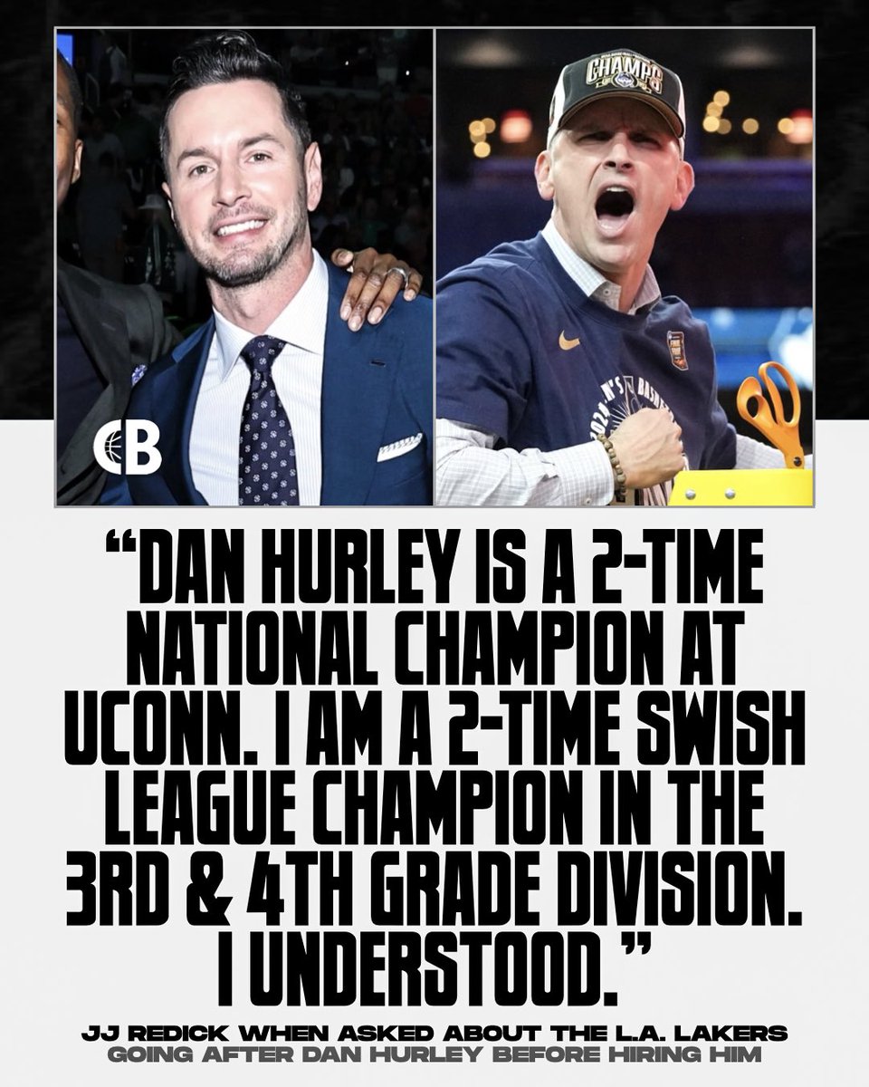 CourtsideBuzzX's tweet photo. JJ Redick hilariously explains why he “understood” why the Los Angeles Lakers had Dan Hurley as a No. 1 head coaching option & him at No. 2: 

“Dan Hurley is a two-time national champion at UConn. I am a two-time 55 Swish League Champion in the 3rd and 4th grade division. I understood.” 

At least he’s honest! 😂