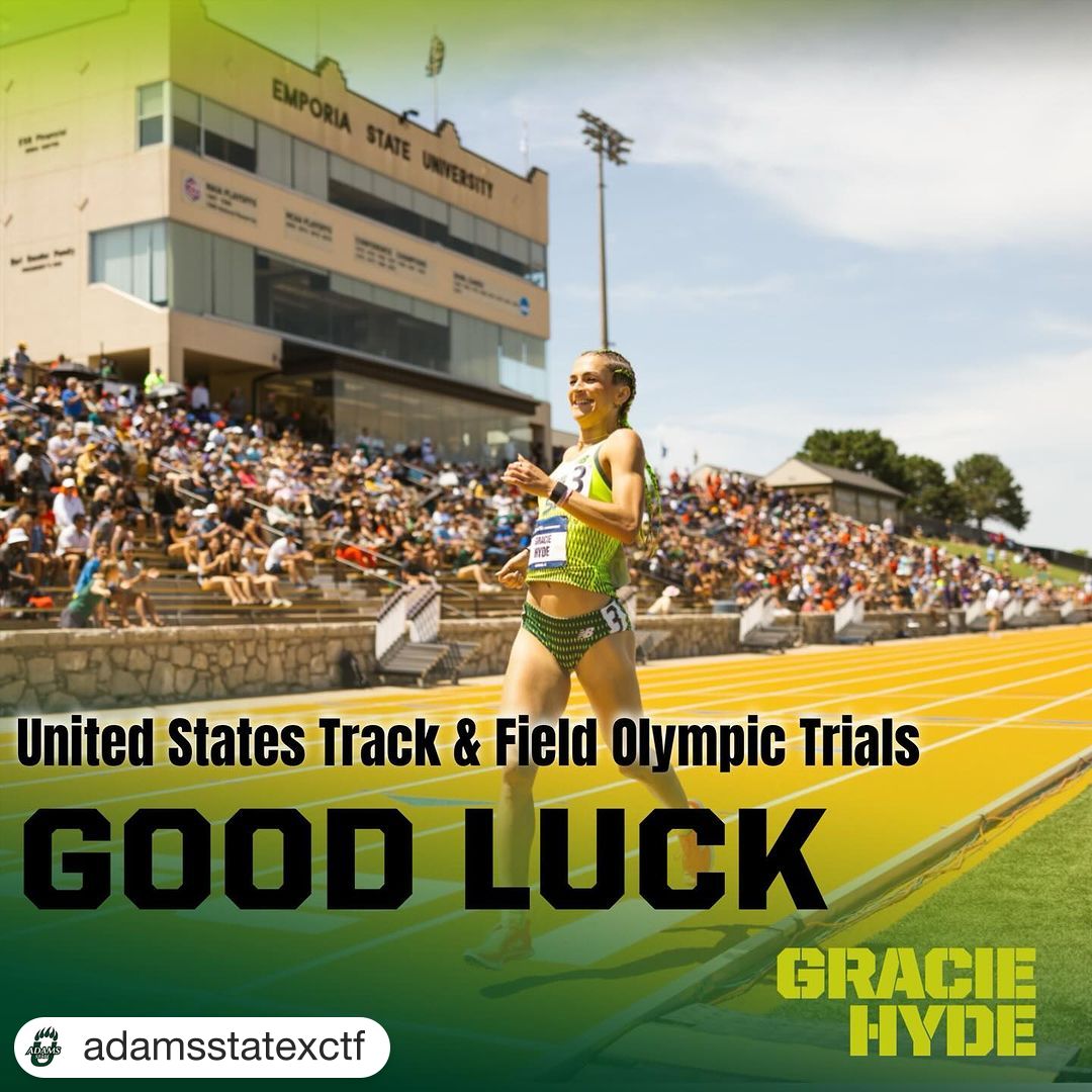 Adams State (@adamsstate) on Twitter photo Adams State standout Gracie Hyde looks to qualify for the Paris Olympics: Mountain Time
Monday, June 24th
6:59 PM: US 3000m Steeplechase Prelims
Thursday, June 27th
8:18 PM: US 3000m Steeplechase Finals
Watch link
usatf.org/events/2024/20…
<a href="/ASUGrizzlies/">Adams State Grizzlies</a> Adams State standout Gracie Hyde looks to qualify for the Paris Olympics: Mountain Time
Monday, June 24th
6:59 PM: US 3000m Steeplechase Prelims
Thursday, June 27th
8:18 PM: US 3000m Steeplechase Finals
Watch link
usatf.org/events/2024/20…
<a href="/ASUGrizzlies/">Adams State Grizzlies</a>
