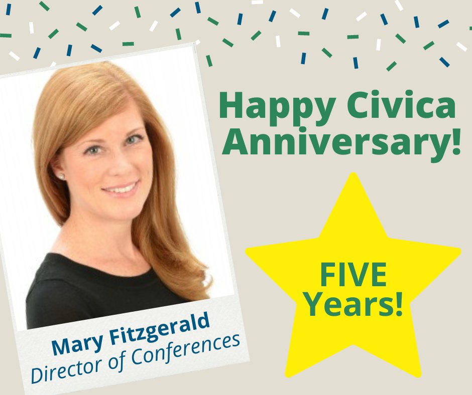 Big congratulations to Mary Fitzgerald, our incredible Director of Conferences, on celebrating 5 amazing years with Civica! Mary, your dedication, creativity, and leadership have made a tremendous impact on our team and the success of our clients' events. Thank you!