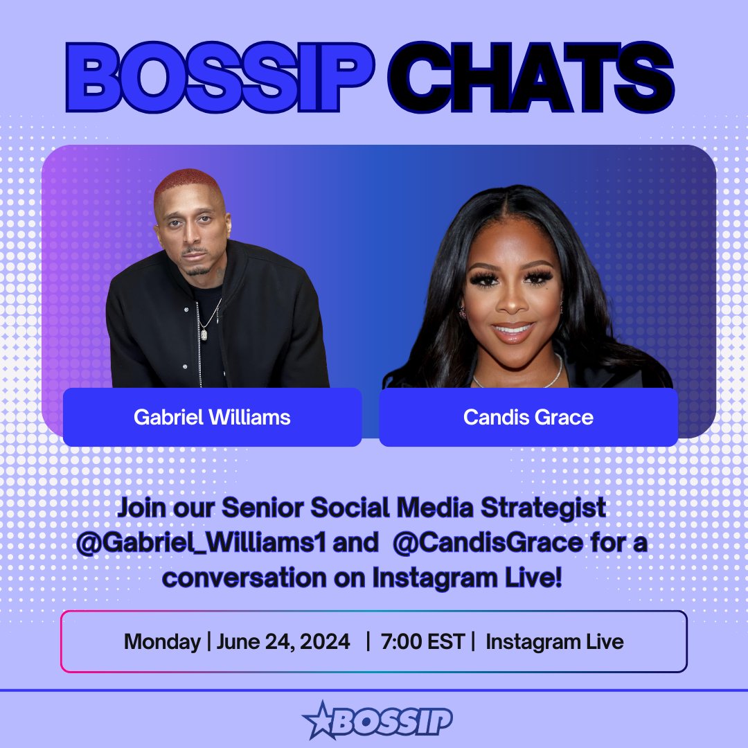 Happening today! Check out #BossipChats with <a href="/Gabriel_Will2/">ENERGY</a> &amp; Candis Grace of <a href="/TheBrandGroupLA/">The Brand Group</a> at 7 PM EST on IG Live as they discuss ‘A Toast To Black Hollywood’ event series plus more! Stay tuned! 🙌🏾✨