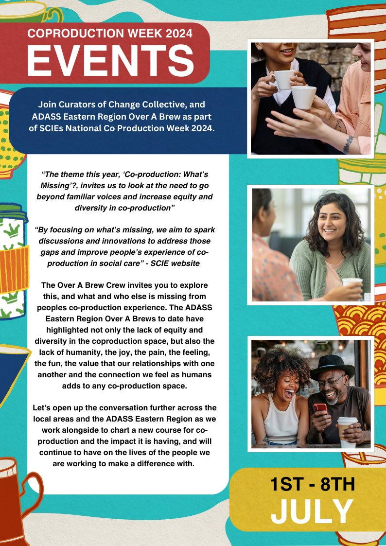 curatorsochange's tweet photo. #CoproWeek2024 - and #OverABrew
If you live, work or play in the ADASS Eastern Region (ish) we are hosting a series of #OverABrew conversations - register please visit :
https://t.co/zqsr28oAQw
To find out which @ADASS_East Councils are participating check out the flyer: https://t.co/oDSSP4ZgzG