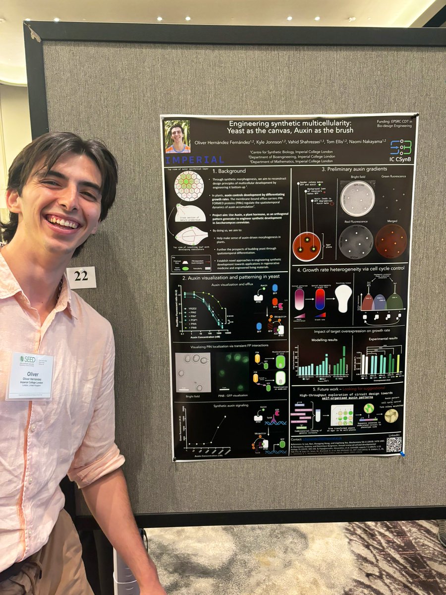 The first #SEED2024 poster session was great. Lots of people at Jane, Fankang and Oli’s posters. Including a visit to Jane’s poster from the first ever <a href="/IC_CSynBio/">Imperial College Centre for Synthetic Biology</a>  PhD student James Chappell who now runs the <a href="/ChappellLab/">Chappell Lab</a> at Rice University