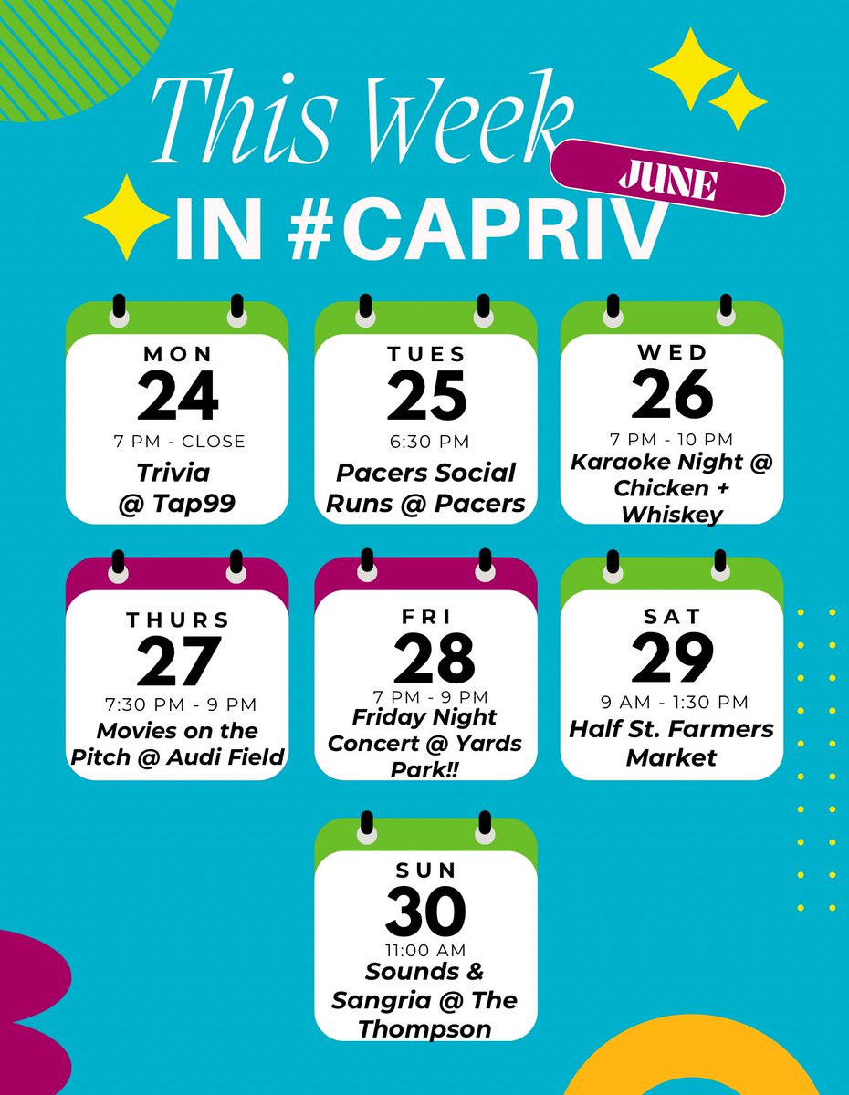 navyyardbid's tweet image. This week in #capriv! 
Here’s a sneak peak of neighborhood events, with something to do every day of the week 🙌

🔗 For more info, check out the rest of our Neighborhood Events here: capitolriverfront.org/things-to-do/e…