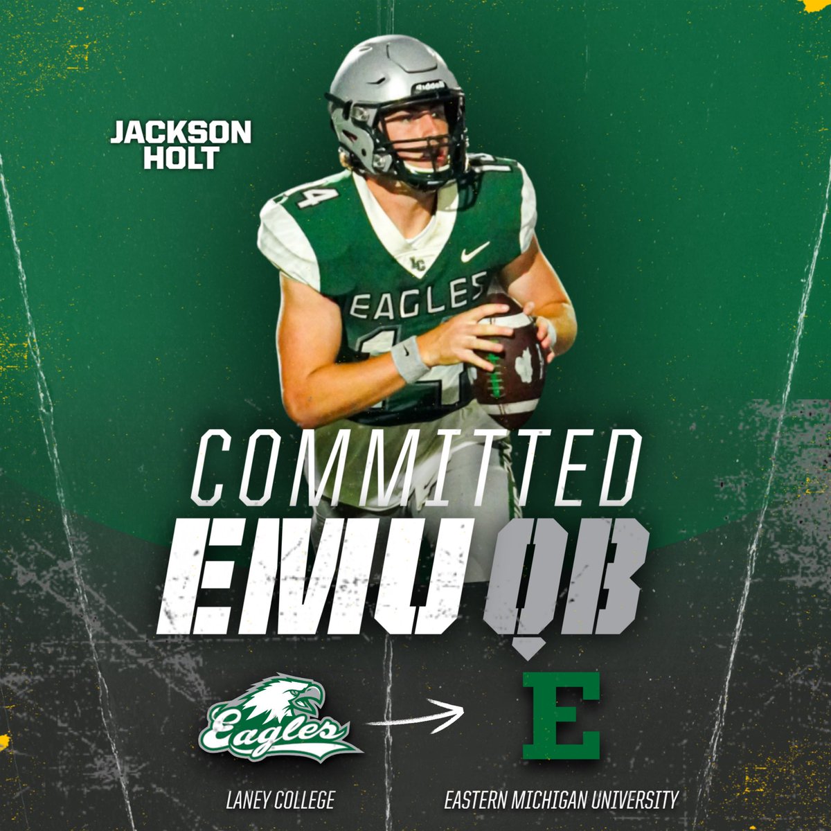 So excited for our guy @quarterbackjax headed to <a href="/EMUFB/">Eastern Michigan Football</a>! All the hard work paying off! Another D1 QB leaving The Nest! #LaneyBuilt