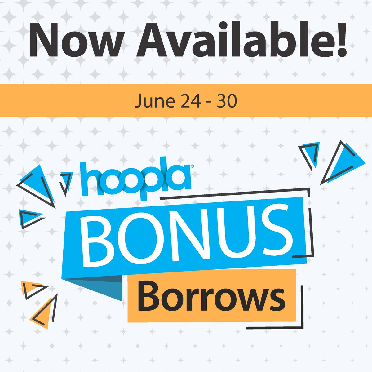 No borrows? No problem! Titles in hoopla's Bonus Borrows program don't count against your limit, and they're available the last seven days of each month. Enjoy hoopla all month long! ow.ly/2VLN50Sofmv